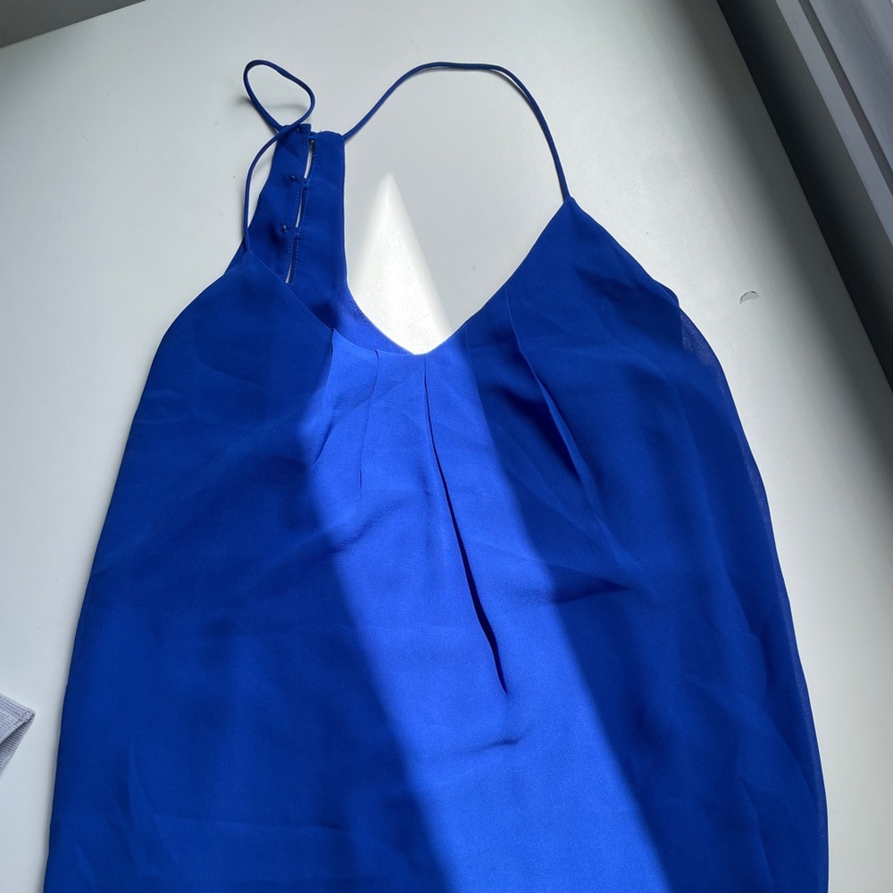 Blue chiffon shirt thin strap gold buttons
